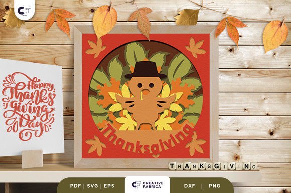 Turkey with Autumn Leaves Shadow Box