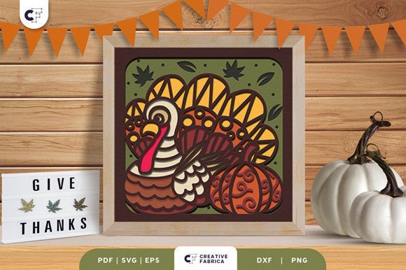 Turkey with Pumpkin 3D Shadow Box